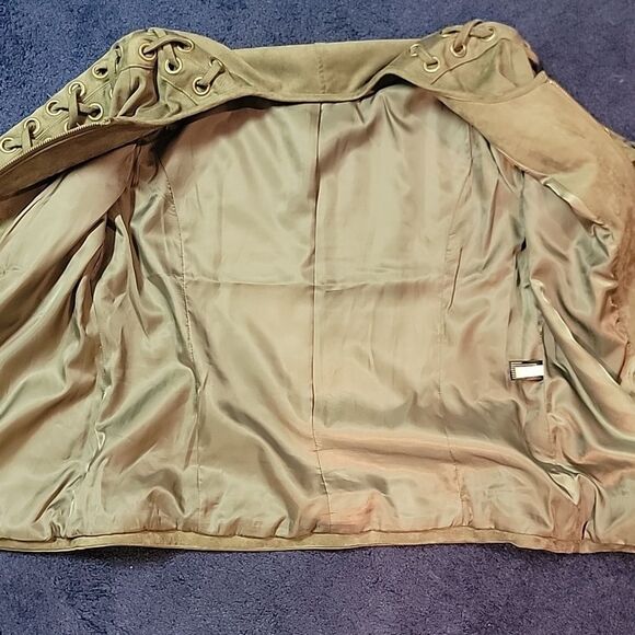 NWOT Boston Proper Khaki Olive Green Lace Up Grommet Faux Suede Jacket Sz Med - Picture 11 of 11